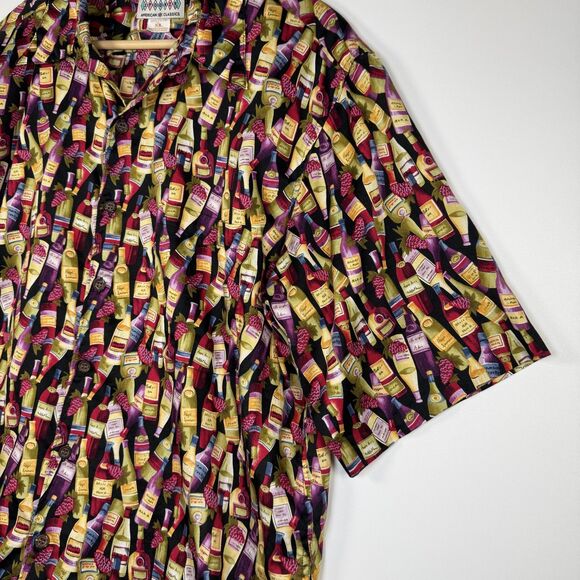Reyn Spooner Hawaiian Shirt Mens XL Black Wine Bottle Print Tailored in Hawaii - Picture 7 of 10